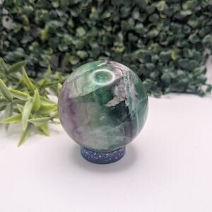 Large rainbow fluorite Sphere witchy UV collectible crystal purple pink snow